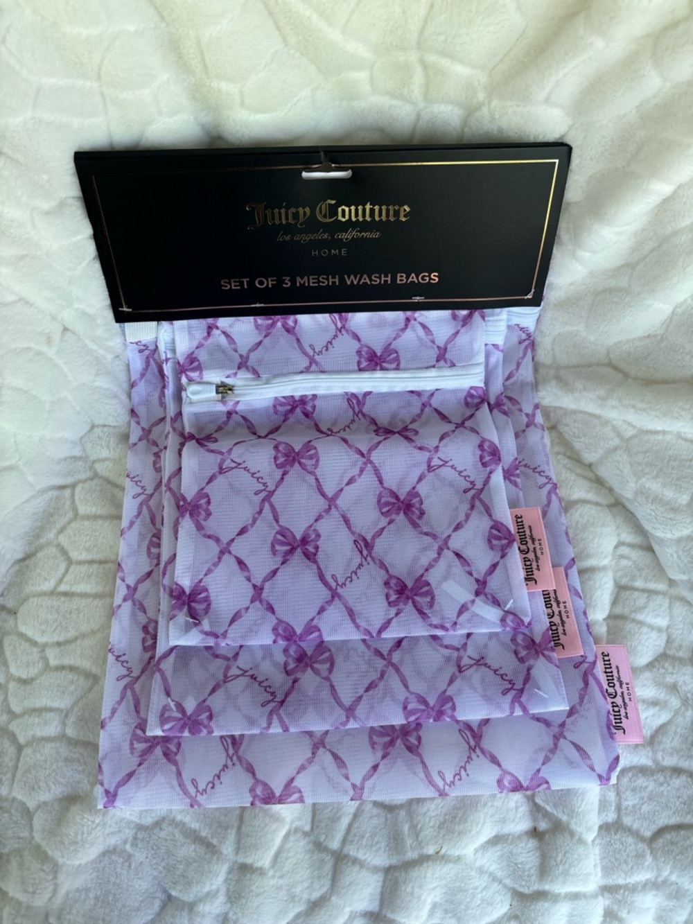 Juicy Couture Lavender Bow Mesh Wash Bags - Set of 3